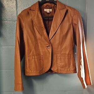 Vintage Casual Corner Tan Leather Blazer